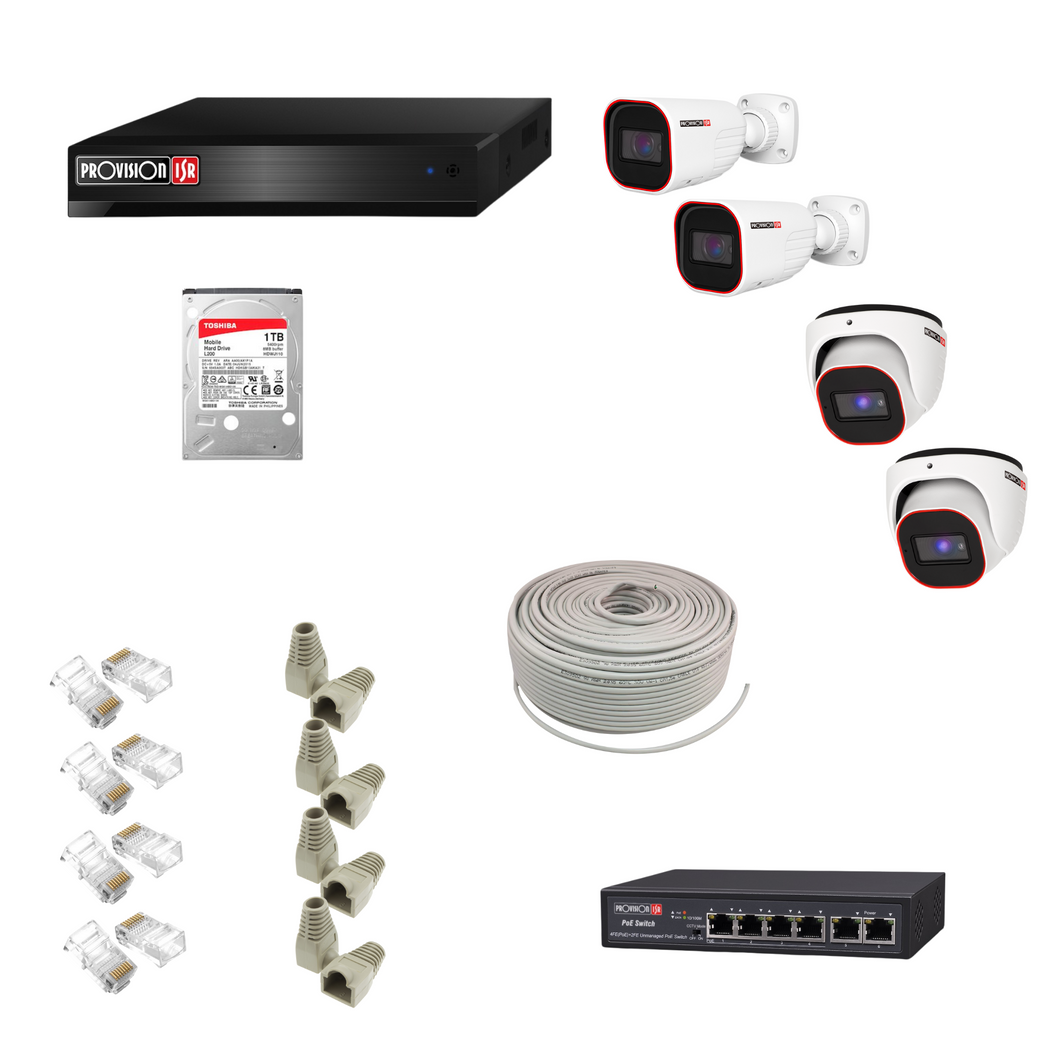 PROVISION - 4CH NVR KIT 1TB 2xDome 2xBullet 1xPOE 04IP