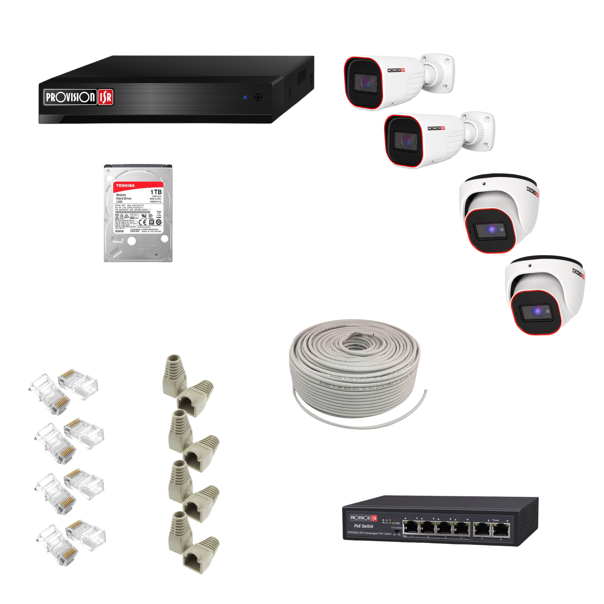 PROVISION - 4CH NVR KIT 1TB 2xDome 2xBullet 1xPOE 04IP – Security ...
